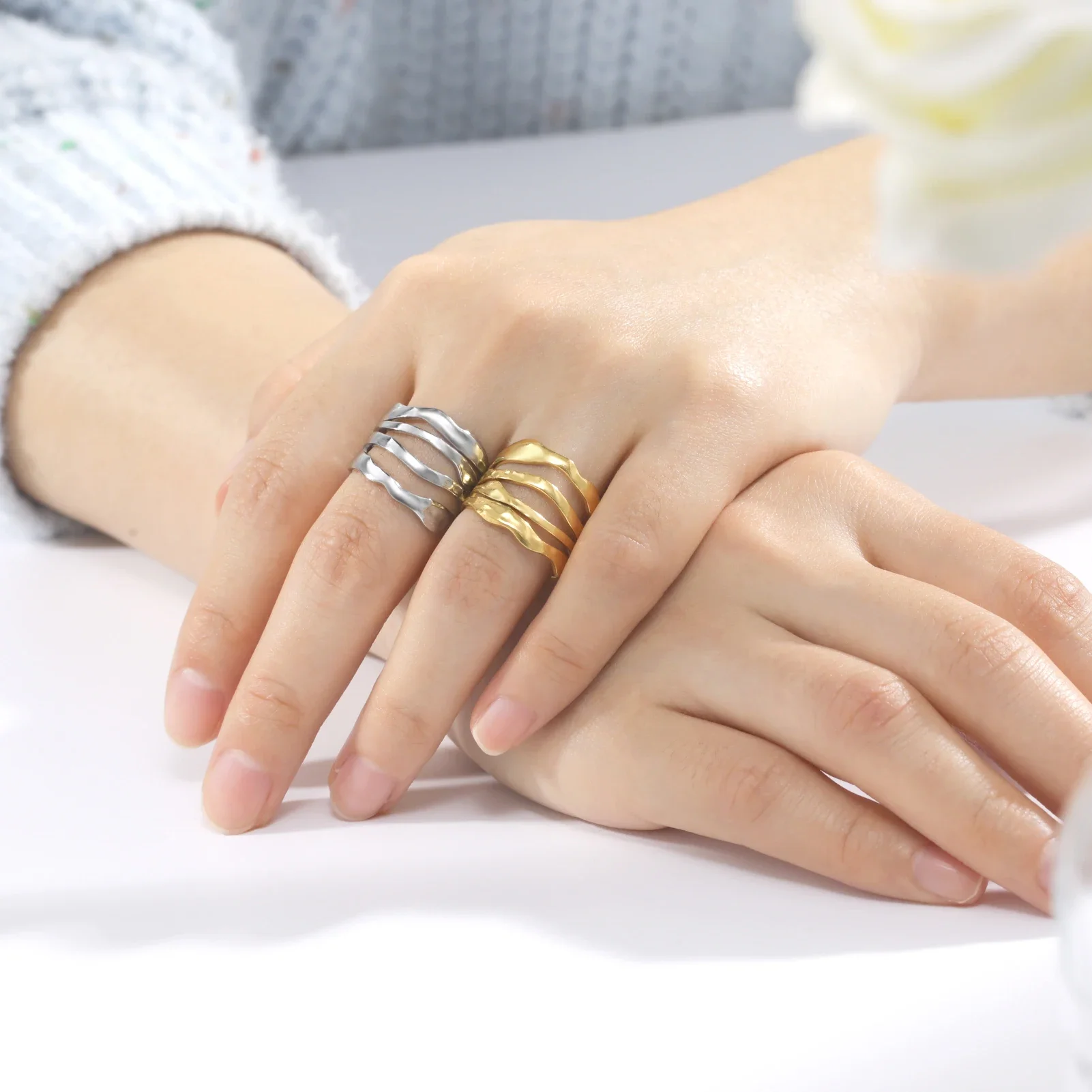 Edelstahl Offene Ringe für Frauen Geometrisches Herz Weizenähren Verstellbarer Fingerring Modeschmuck Geburtstagsgeschenk Großhandel – Detail 11