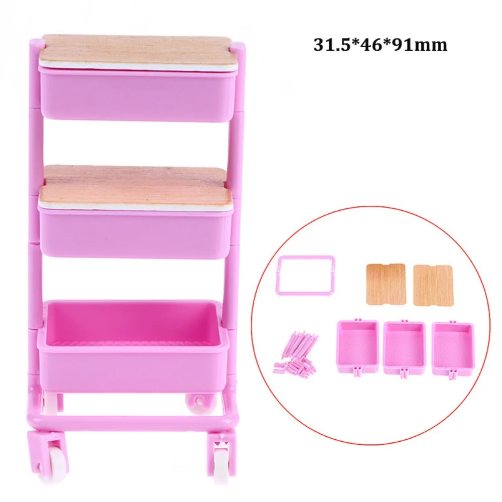 

6 Styles 1:12 Dollhouse Trolley Plastic With Wheel Dining Cart Doll House Decor Toy Gift Storage Shelf Model