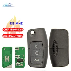 Meilleure clé de voiture pliante, clé à distance, 433MHz, 4D63, 4D60, Ford ktFocus, Mondeo, Fi.C., Galaxy HU101, FO21 Blade Vehicle, prédire