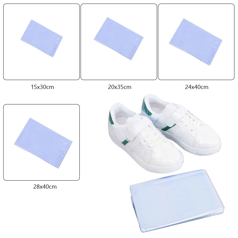 100Pcs Shoes Protective Film Pvc Heat Shrink Film Waterproof Dustproof Transparent Shoes Cover Blower Heat Seal Film Homestorage