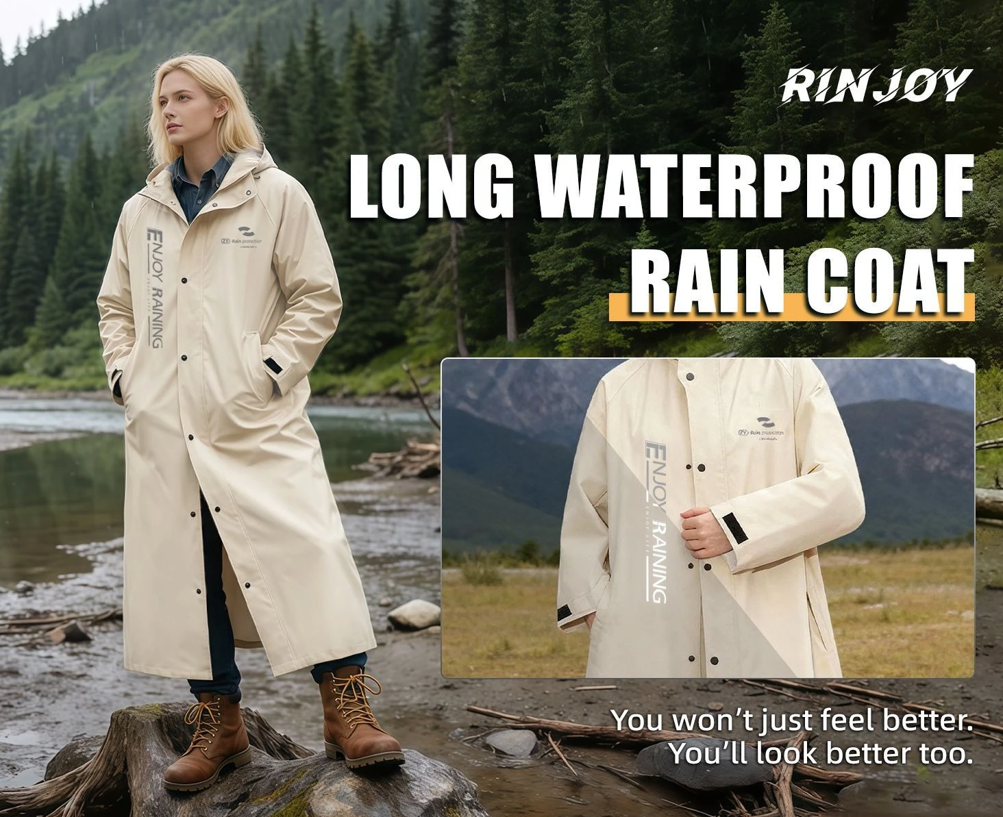 Waterproof Long Loose Windbreaker Style Hooded Raincoat Women Men Electric Bicycle Poncho Portable Outdoor Travel Hking Rainwear