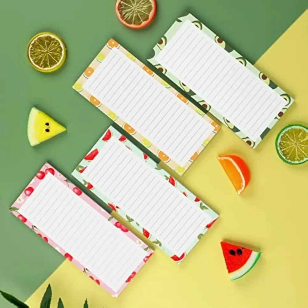 Bloco de notas magnético rasgável, design de frutas, 200 peças, 4 livros, adesivos macios para geladeira, memorandos, lista de compras, notas pegajosas, suprimentos de papelaria