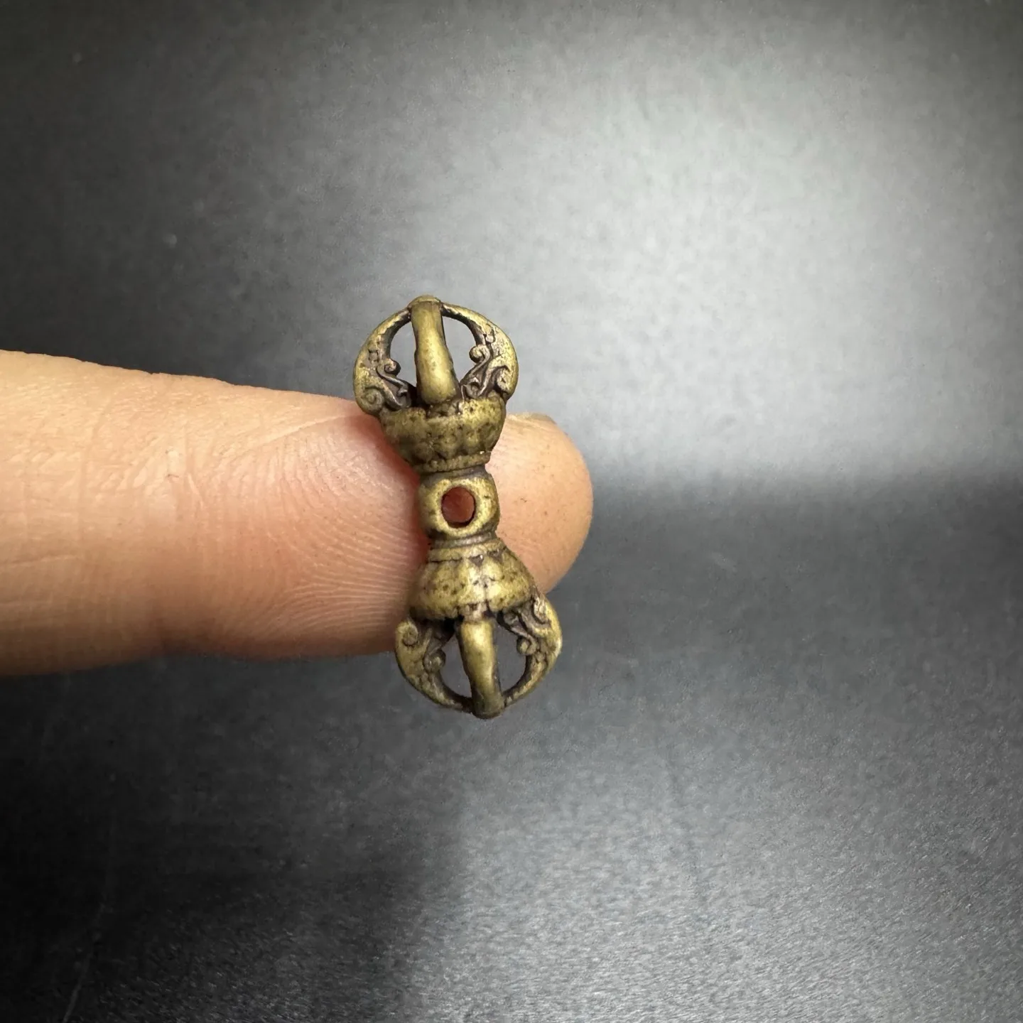 Solid Brass Five Spoke Vajra Ritual Pestle With Central Hole Antique Collection