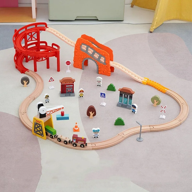 Wooden Track Railway Toys set Wooden Train Track Accessories Plastic Multi-Layer Wooden Spiral Rising Rail Track