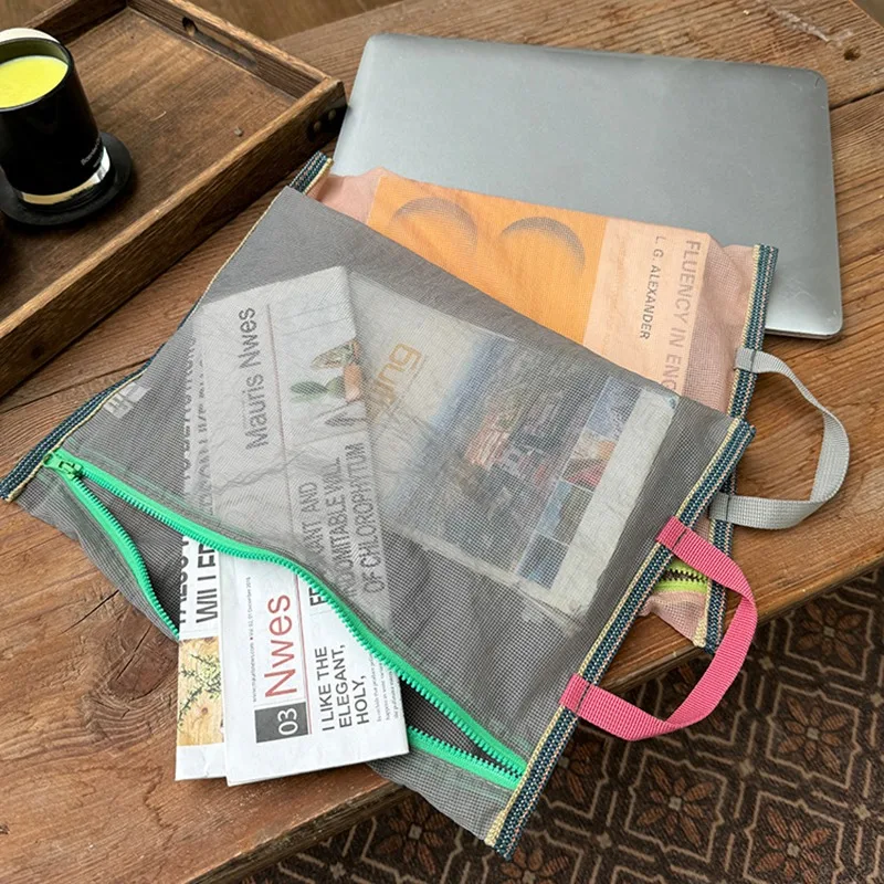 

Translucent Mesh Nylon Storage Bag ID Bag Travel Ticket Data Line Pen Storage Portable Thin Foldable Cosmetic Bag Pencil Case
