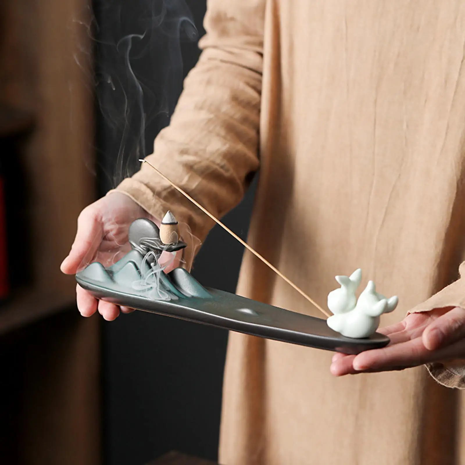 Incense Burner Sculpture Fountain Incense Holder for Desk Meditation Fireplace