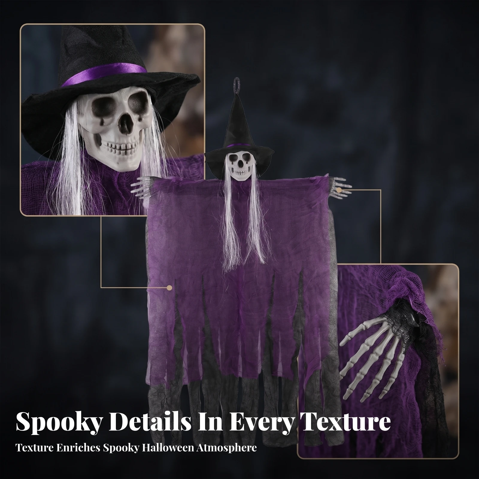 

Hanging Witch Skeleton Decoration Violet Band Tattered Witch Wall Hanging Spooky Easy to Hang