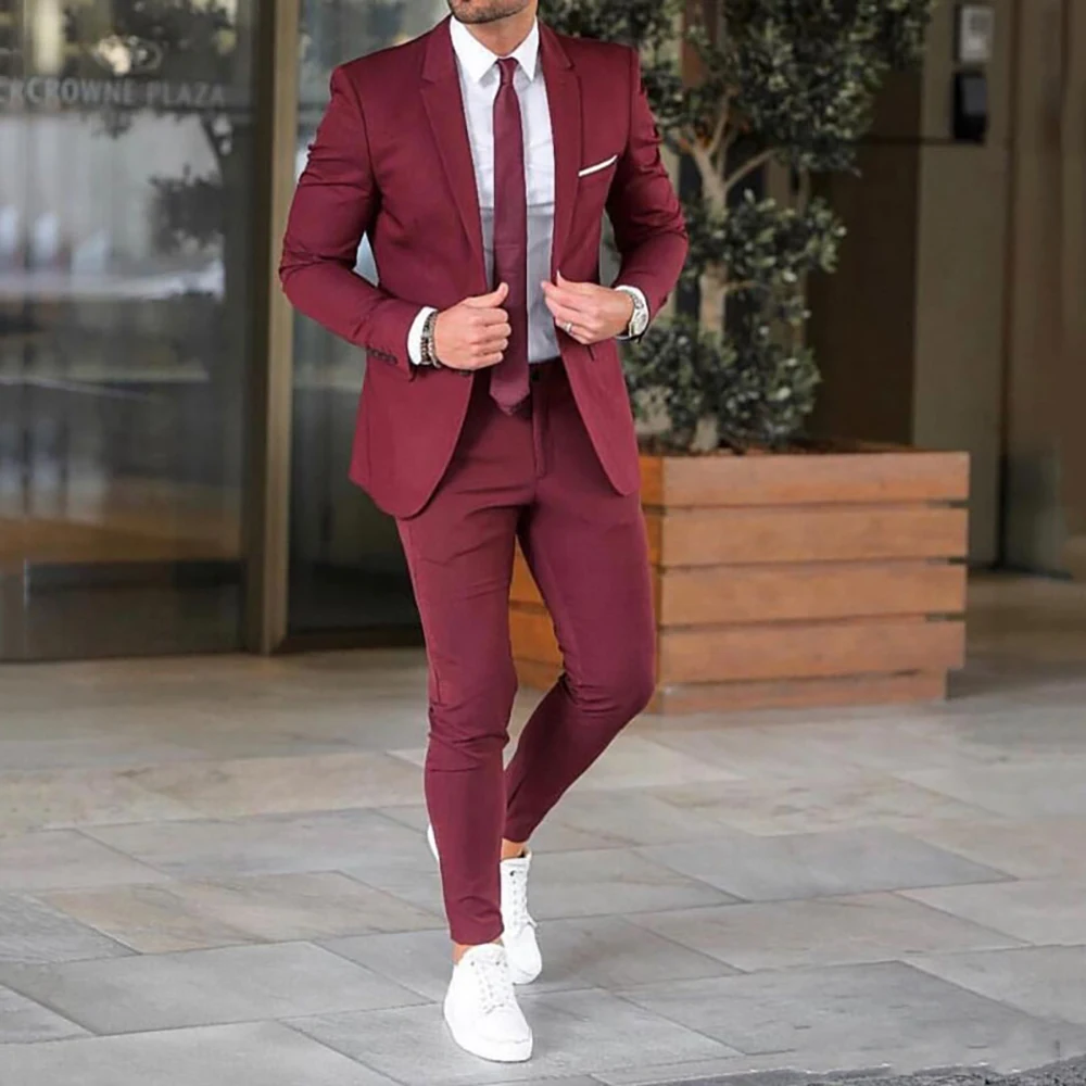 

Men Suits Black Burgundy Wedding Suits For Man Groom Blazer Jacket Pants 2 Piece Slim Fit Dinner Prom Party Costume Homme