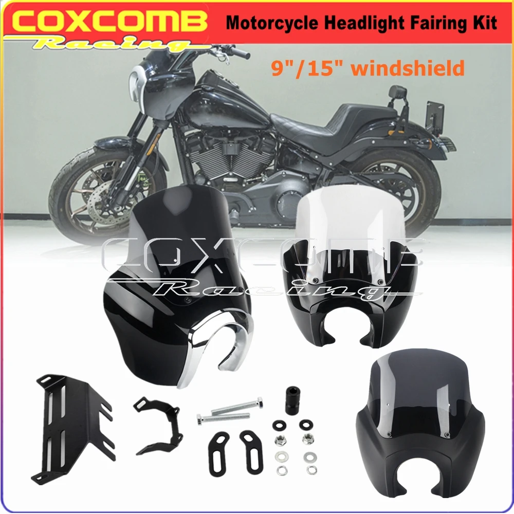 

Motorcycle Sport Headlight Fairing For Harley Softail Low Rider S 114 117 FXLRS 2020-22 9" 12" Windscreen Relocation Bracket Kit