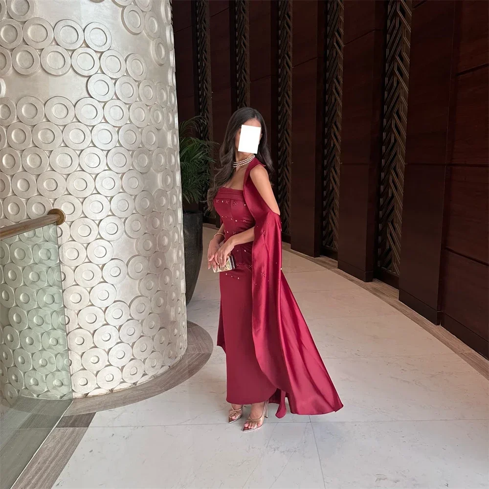 Customized Evening Gown Prom Dress Strapless Column Anke Length Vertically Bead Bespoke Occasion Dresses Saudi Arabia Formal