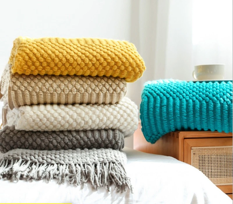

Nordic Sofa Blankets Hotel Bed Tail Towel Doudou Tassel Shawl Blanket Bed Tail Cloth Cover Blankets