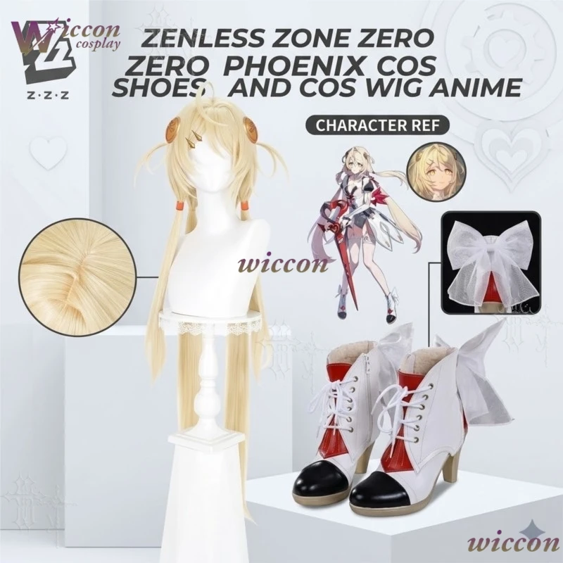 Zenless Zone Zero Phoenix Cos Shoes And Cos Wig Anime Game Character Footwear Hair Set For Comic Con Stage Role Play Halloween