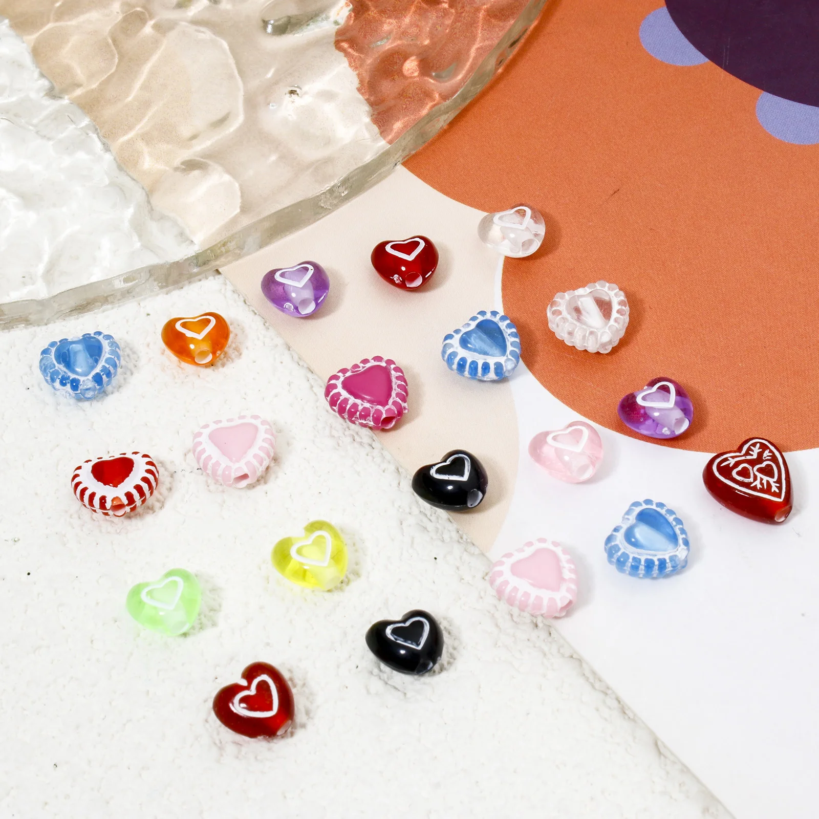 100pcs Sweet Acrylic Beads Valentine's Day  Multicolor Opaque Heart Spacer Beads DIY Jewelry Making Necklace Bracelet Findings