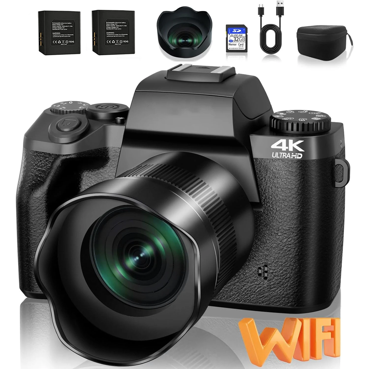 4K Cameras SLR DSLR for Photography 60FPS 64MP WiFi Auto Focus YouTube Video Vlogging DSLR Cameras 4 Inch Touch Screen Camcorder