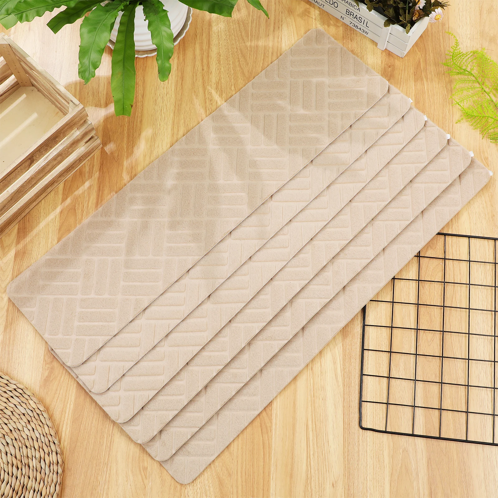 

15pcs Anti-Slip Treads 20x76cm Beige Indoor Self Adhesive Stair Runner TPR Striped Design Non-Slip Stair Step Grips for Home