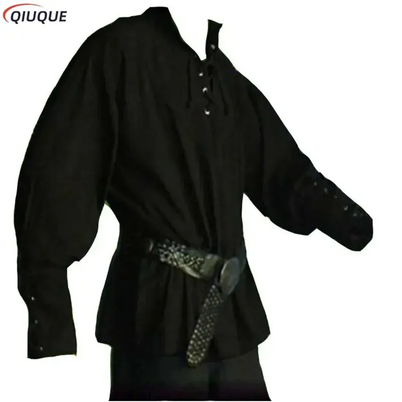 Nuevo disfraz de pirata Vintage Medieval para hombre, camisa con solapa, Top de vendaje, ropa renacentista de mediana edad para adulto S, 2025 ❤ ❤ dd