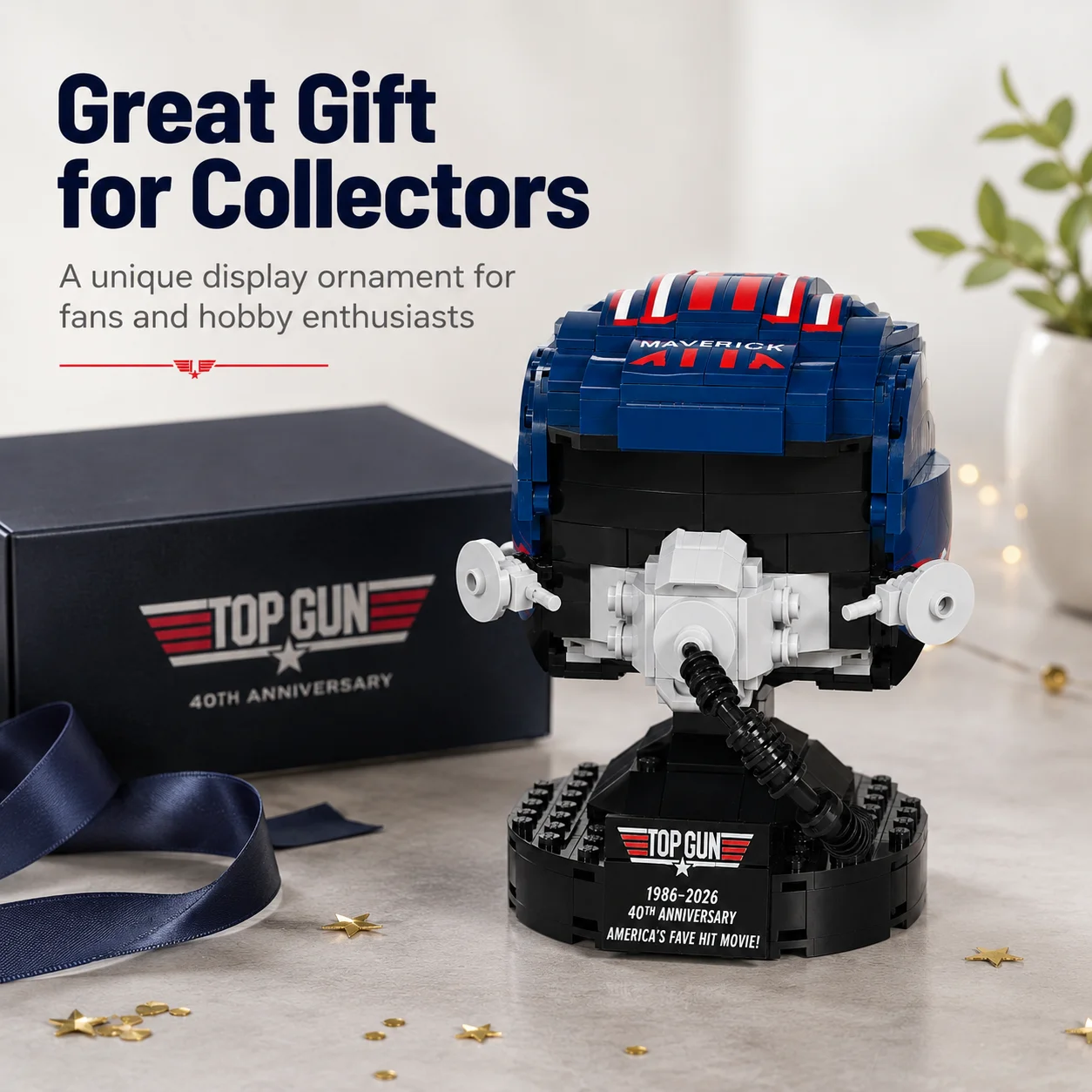 Top Gun 40th Anniversary Pilot Helmet Building Block Model, Maverick & Iceman Flight Helmet DIY Brick Kit, Military Aviation