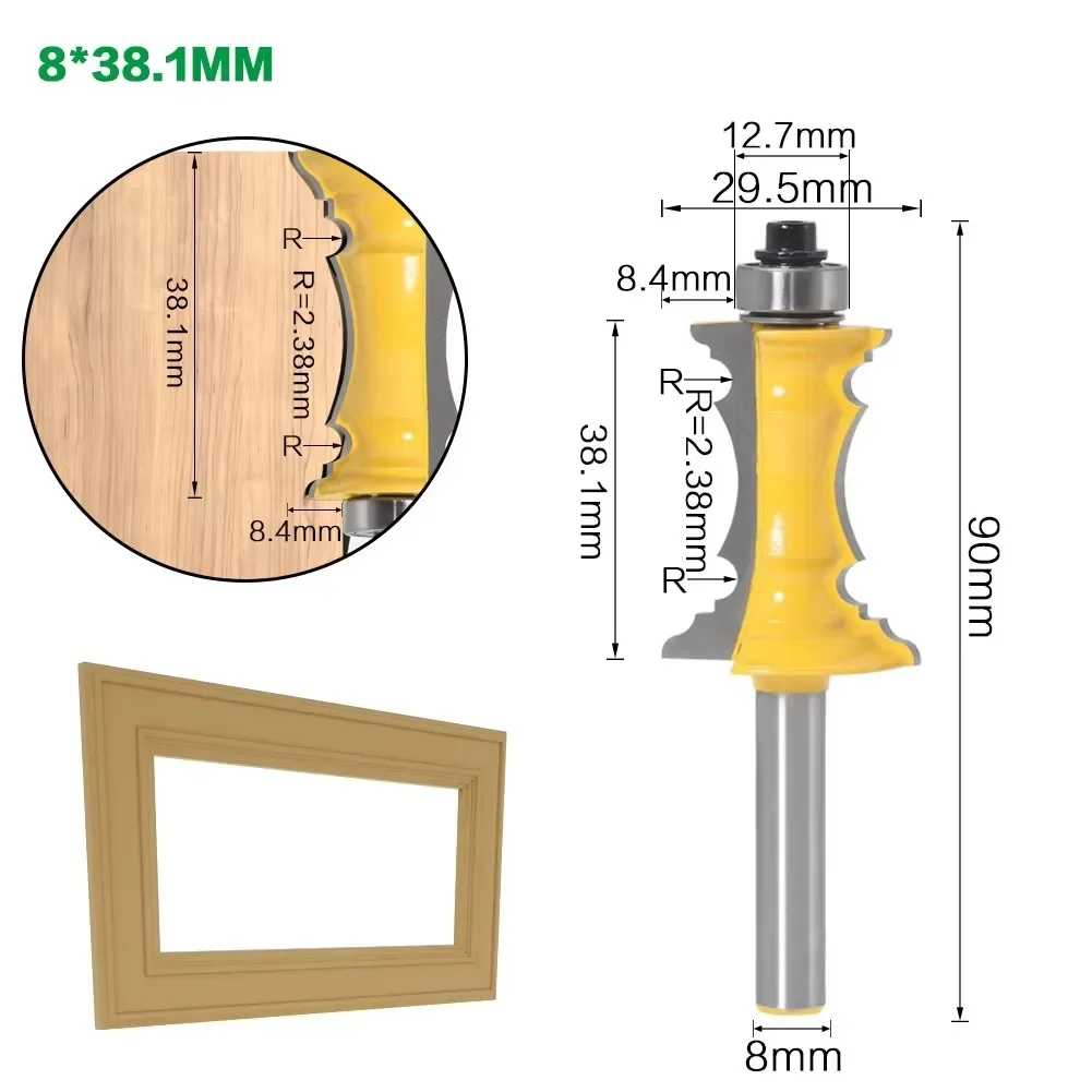 1PCS 8MM Shank Milling Cutter 64MM Miter Frame Molding Router Bit Wood Carving Bit Line Door Knife Tenon Cutter For Wood