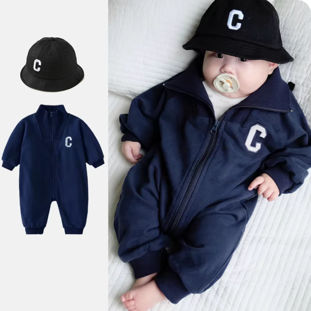 Baby Boy 2 Piece Set Romper with Hat Spring Autumn Toddler Jumpsuit Korean Version Out Clothes