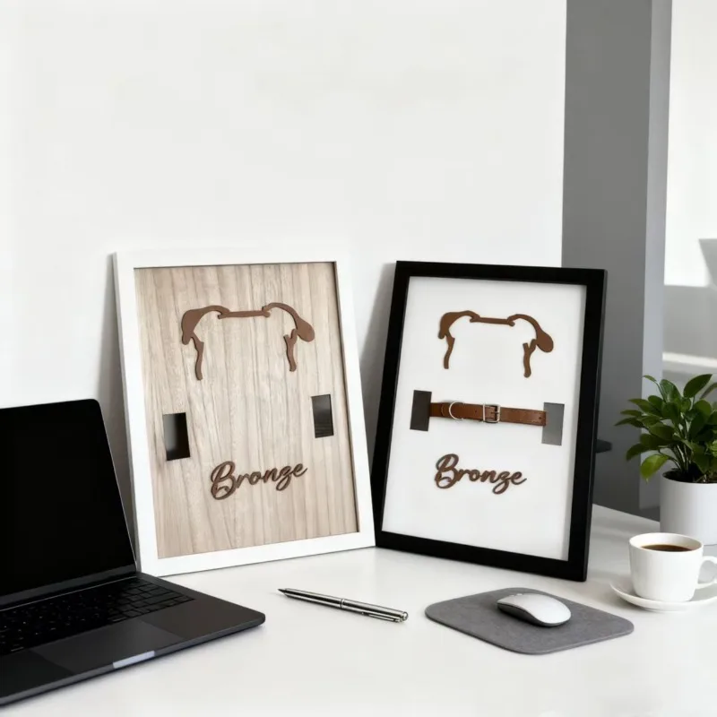 Wooden Pet Memorial Photo Frame with Stand Display Collar Tag and Picture Dog or Cat Keepsake Shadow Box Display Home Decor