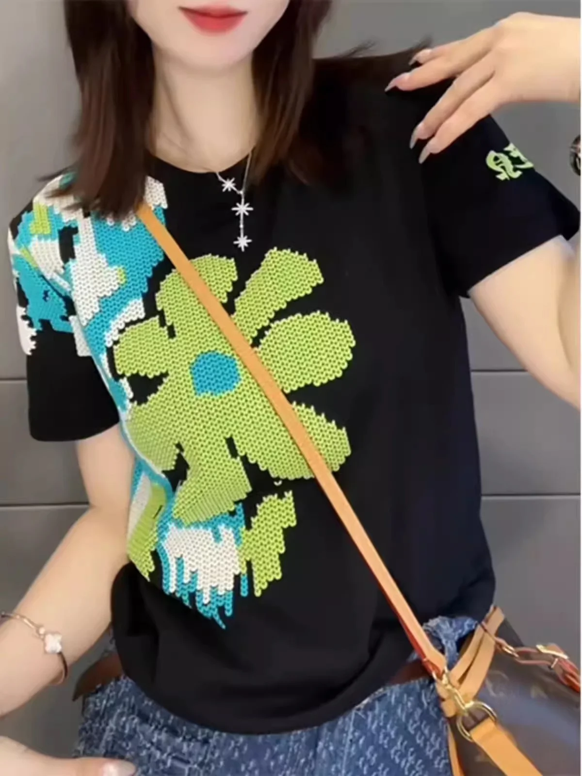 Camiseta com Estampa Floral ort Sve T-irt ex Verão Casual Slimming Lazy Faion Top para Jovens Homens e Mulheres