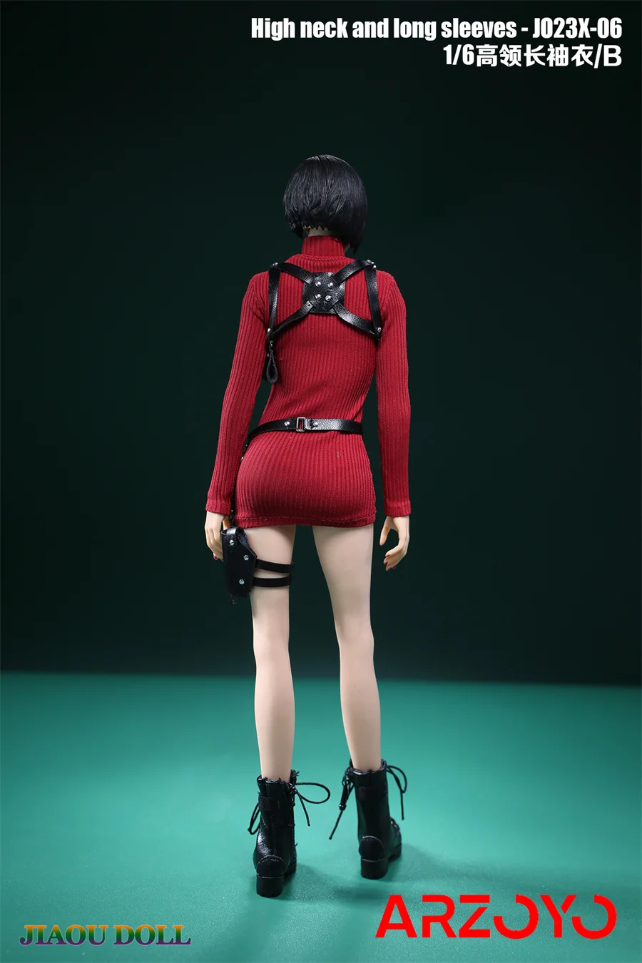 ชุดเสื้อสเวตเตอร์คอสูงแขนยาวสีแดง JO23X-06 ขนาด 1/6 พร้อมซองปืน สำหรับตุ๊กตาแอคชั่นฟิกเกอร์หญิงขนาด 12 นิ้ว