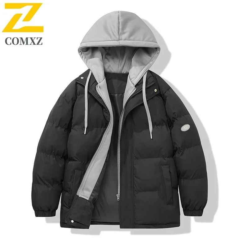 

COMXZ Luxurious Men Padded Jacket 2025 Fake Two-Piece Outdoor Camping Windproof Warm Parka Travel Lightweight Winter Clothing