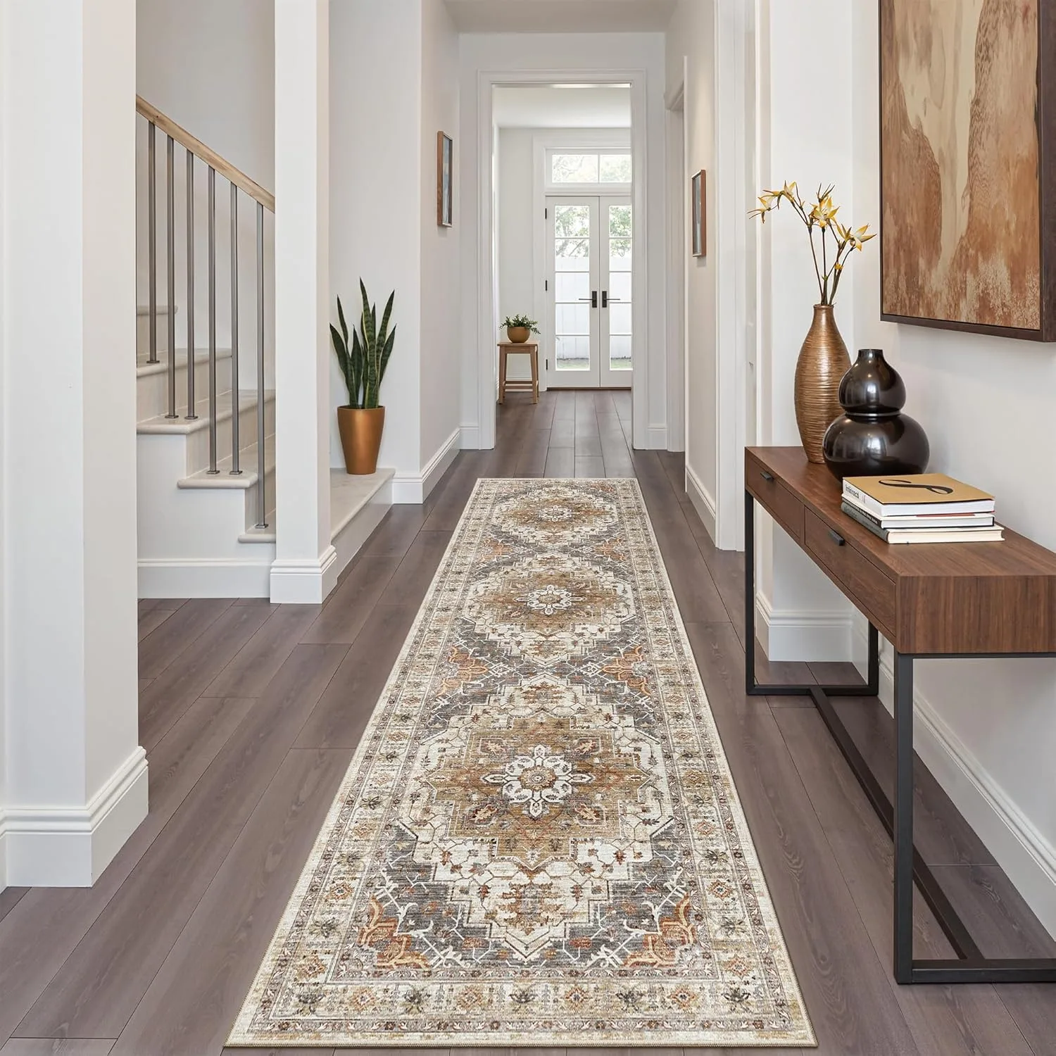 

Runner Rug Machine Washable Hallway Anti-Slip Floor Mat Long-Pile Vintage Floral Rug Large Size Home Decor Mats Ковер