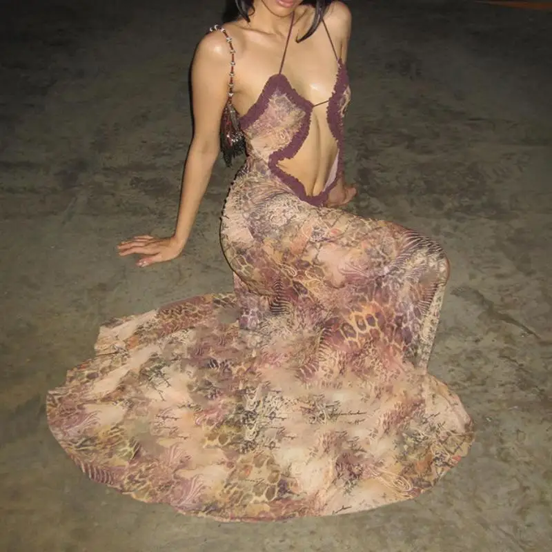 فستان Y2K للربيع والصيف مثير برباط علوي بفتحة عالية، فستان طويل للسيدات على طراز فتاة مثيرة لقضاء العطلات على الشاطئ