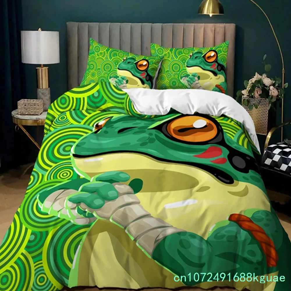 Frog Duvet Cover Set King Size Funny Frog Tropical Amphibian Bedding Set For Kid 3D Tropical Nature Animal Polyester Quilt Cover