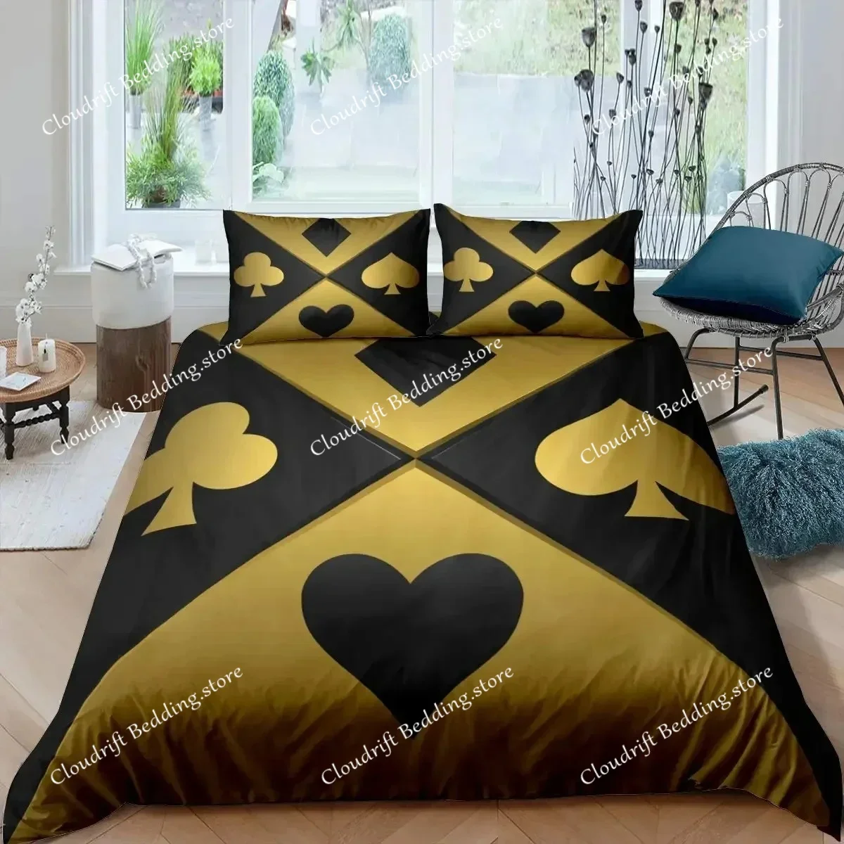 Poker King Queen Duvet Cover Modern Card Game Bedding Set Gamer Playing Comforter Cover Gambling Athletics Polyester Quilt Cover