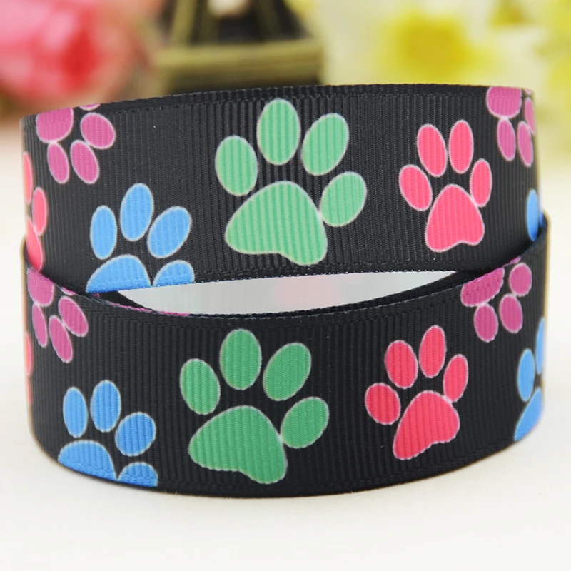 22mm 25mm 38mm 75mm Dog paw print Cartoon printed Grosgrain Ribbon party decoration 10 Yards