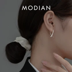 Modian Solid 925 Sterling Silver Simple Abstract Style Ear Buckles for Women Fine Jewelry Summer Party Hoop Earrings Accessories
