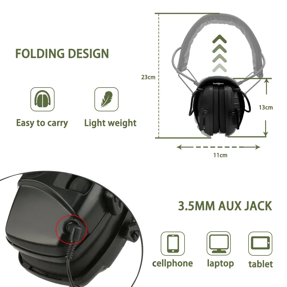 ZOHAN Electronic Shooting Earmuffs Sound Amplification Anti-noise Foldable Hearing Protection Tactical Hunting Shooting Earmuffs