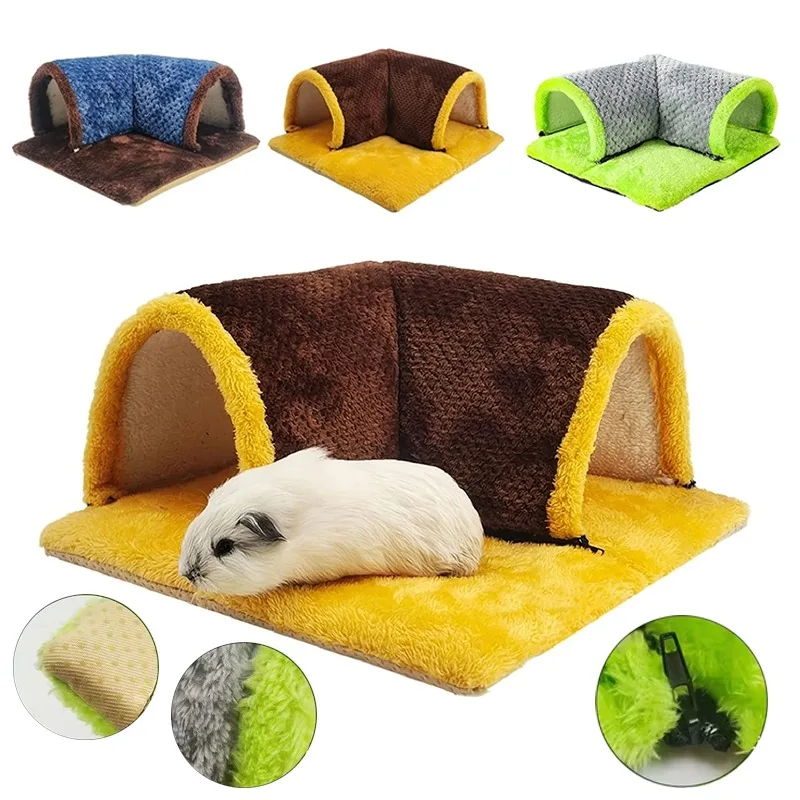 

2025 Small Pet Angle Tunnel Pet Shelter Super Soft Plush Hideout Bed for Hamster Guinea Pig Rabbit Chinchilla Sugar Glider Cage