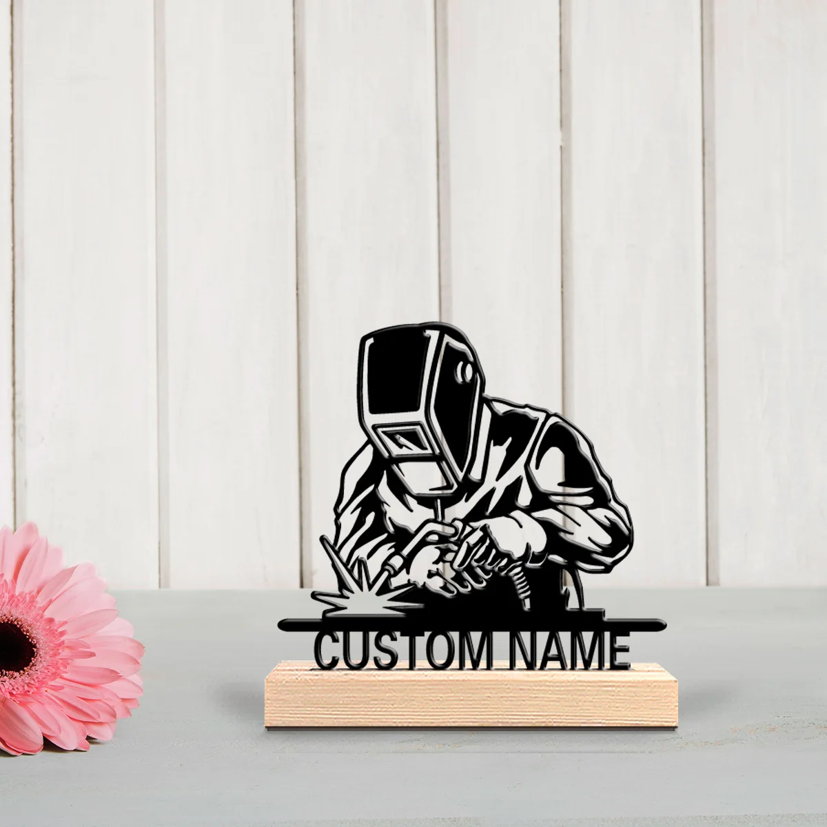 1pc Fun Personalized Custom Welder Metal Statues Handcrafted Tabletop Sculpture with Wooden Base Ideal for Home Office Holiday