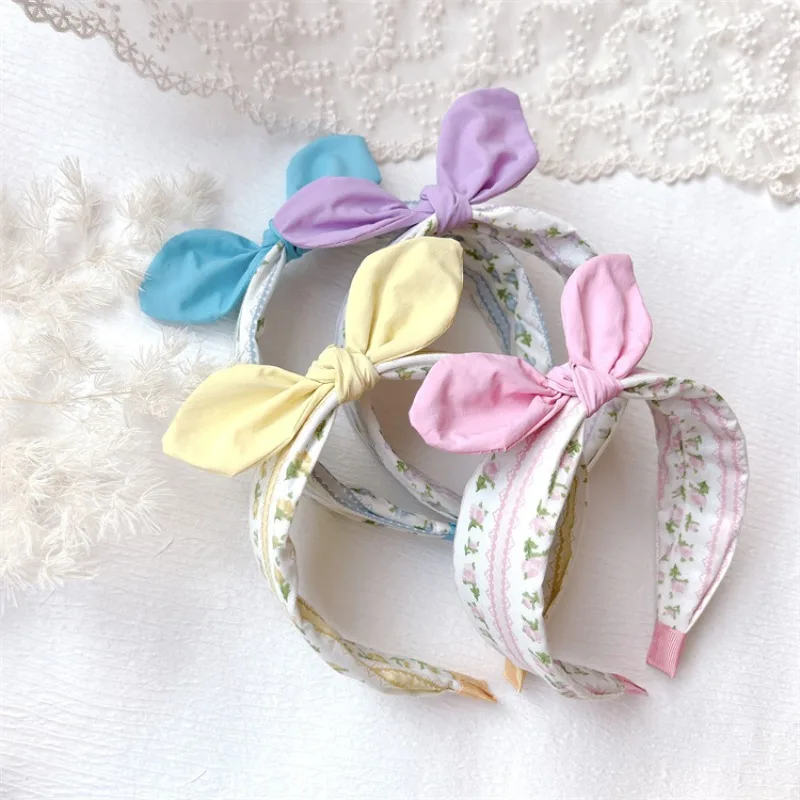 

Sweet Pastel Wide Floral Headband with Fabric Bow for Little Girls Adorable Hair Hoop Secure Non Slip Daily Hair Accessories