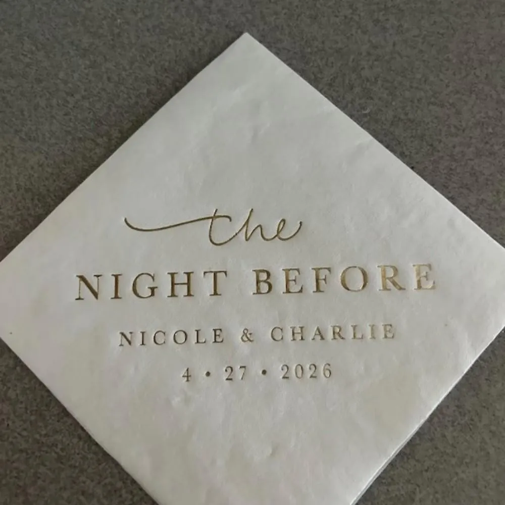 أسماء فوط كوكتيل الزفاف شخصية | مناديل زفاف من رقائق الذهب، دش الزفاف، الخطوبة، عشاء بروفة #5