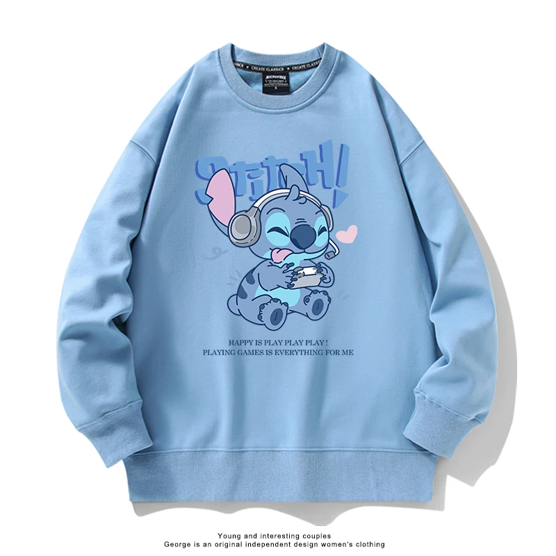 Amerikaanse trendy cartoon stitch print 2025, herfst nieuwe trui met ronde hals, losse paar sporttop met lange mouwen, eenvoudige campuskleding