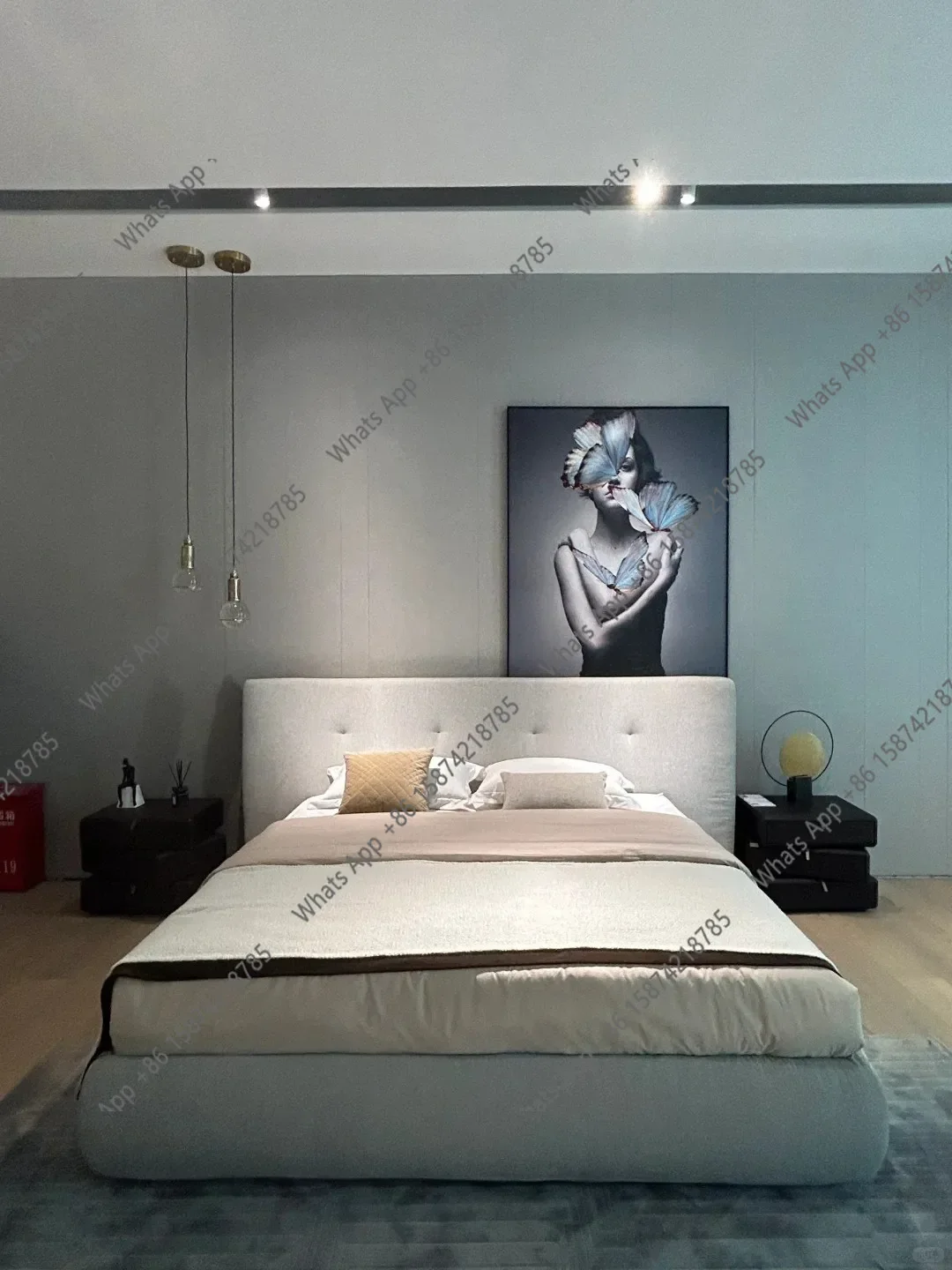 

X5 Italian Minimalist Designer Home Cotton Linen Villa Large Flat Double Widescreen Bed