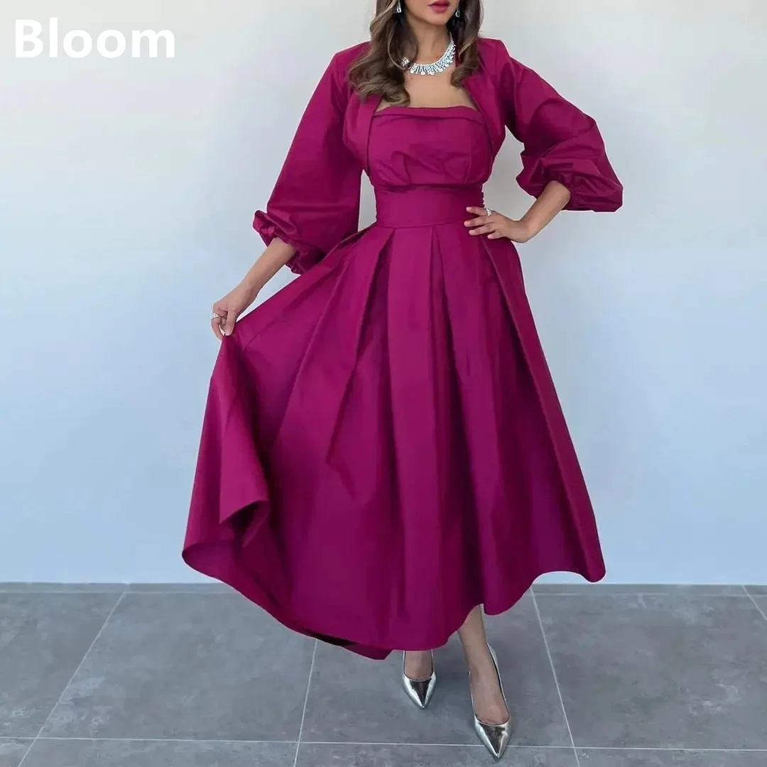 

Elegant Saudi Arabia Women Evening Dresses Elegant Prom Dresses Puff Sleeves Pleated A-Line Formal Occasion Dresses Vestidos D