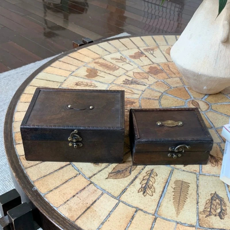 Wooden Box 2-piece Set Retro Desktop Jewelry Storage Box Bedroom Multifunctional Portable Organizer Boxes Organization for Home