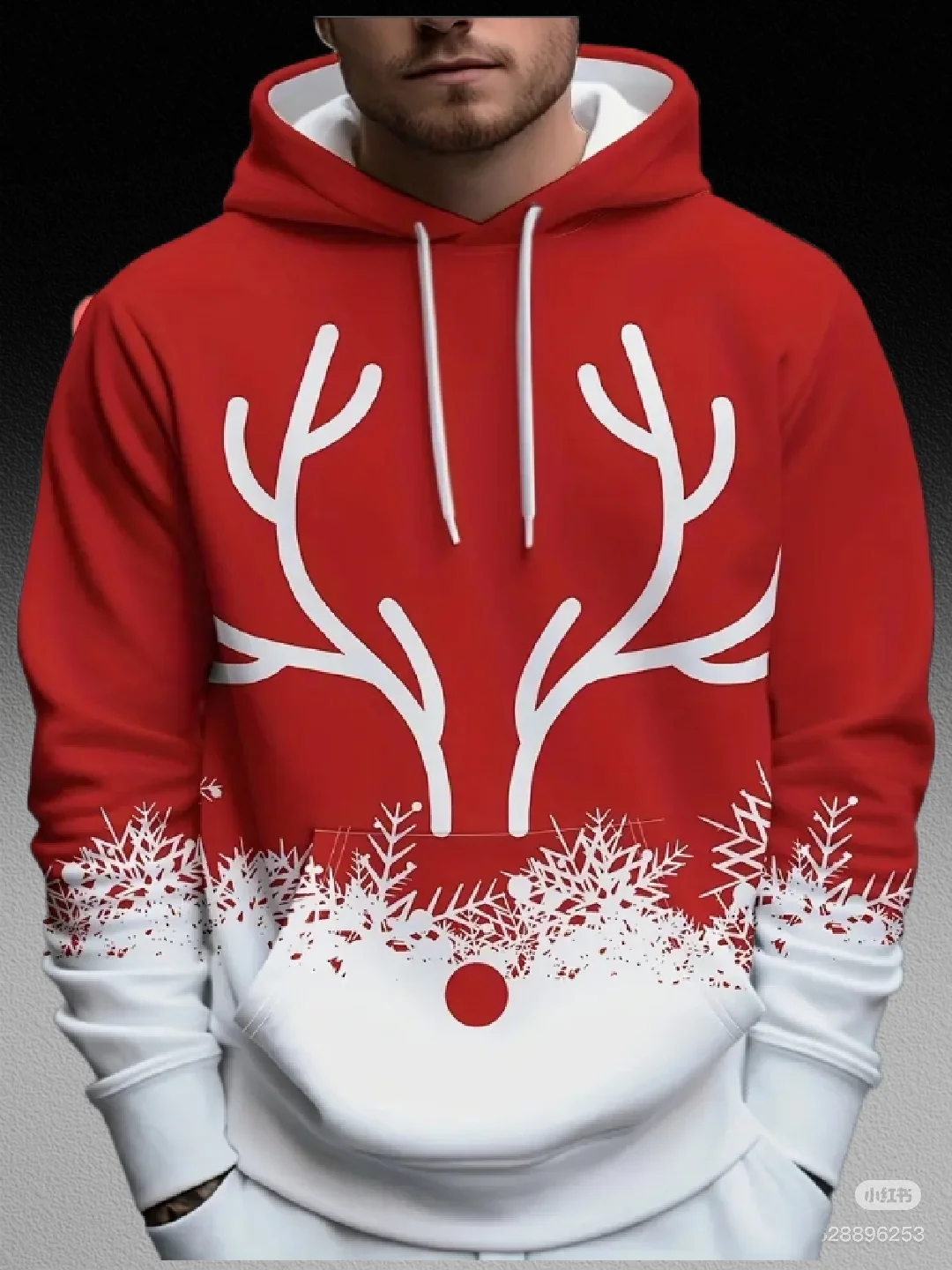 

2025 Christmas Deer Heavyweight Print Hooded Sweatshirt Casual Loose Men's T-Shirt Drawstring Autumn Winter New Arrival