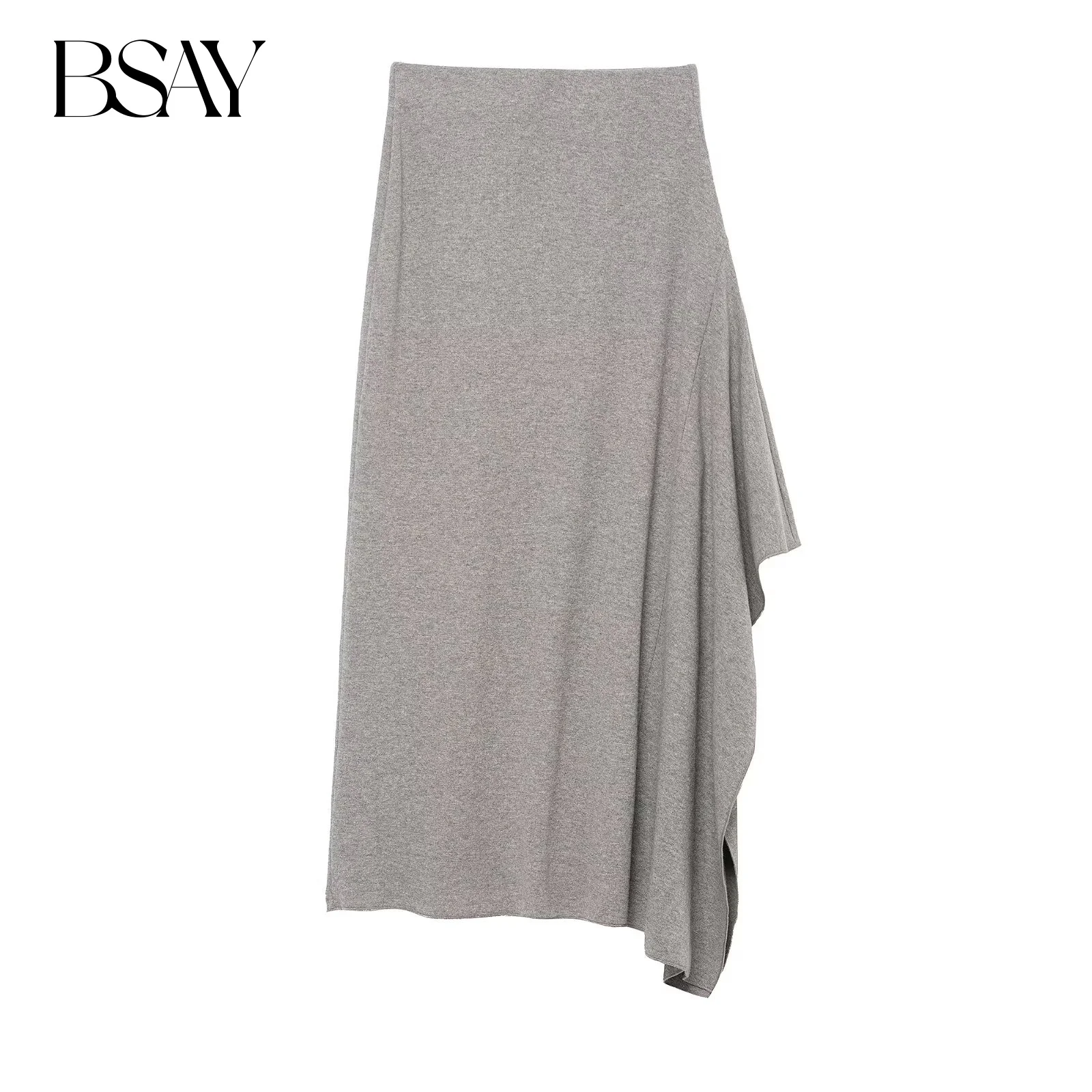

BSAY Asymmetric Midi Skirt for Women Fashion Autumn Winter New Pleat Solid Color Chic Female High Waist Elegant Skirts Mujer