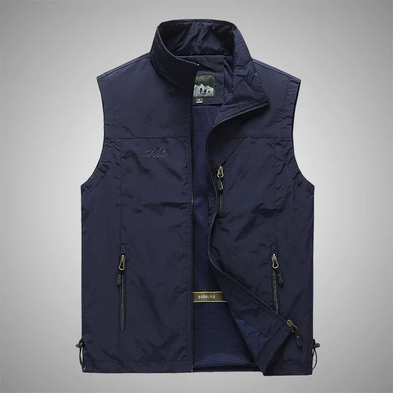 Casual Stand Collar Multiple Pocket Men's Vest For Outdoor Photography Fishing Trendy Jacket Cross Border Four Seasons