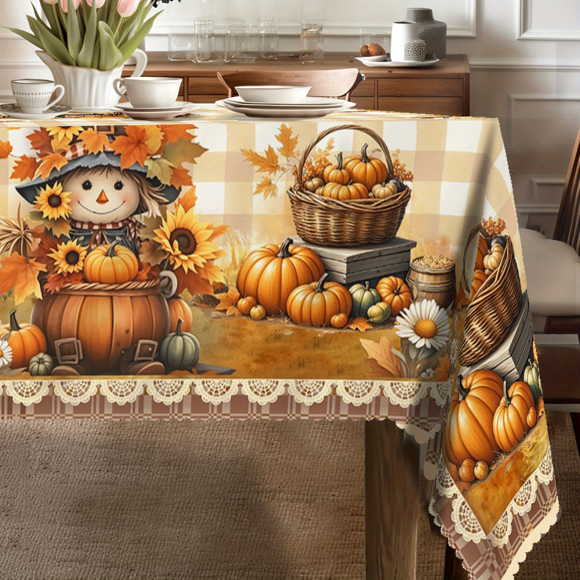 1 piece of farmhouse tablecloth | Autumn harvest farmers, pumpkin harvesting decoration Suitable for Thanksgivingzyc