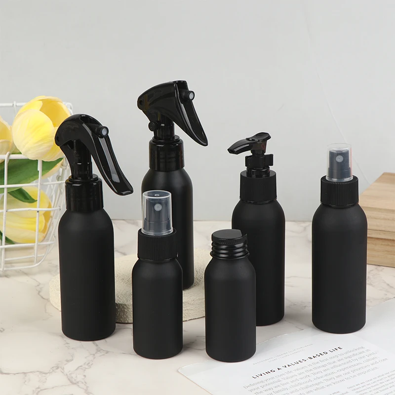 40ml-250ml Black Frosted Aluminum Bottle With Cap Perfume Lotion Cosmetic Protable Refillable Bottle Toner Water Bottle Travel