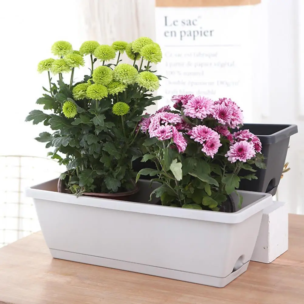 Vegetable Planter Large Capacity Shatterproof Impact Resistance Drain Hole Rectangular Flower Pot Windowsill Box Garden Supplies