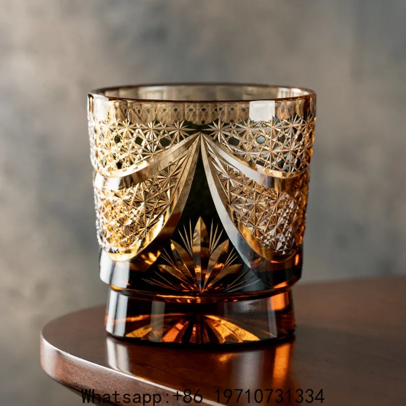 Premium Handcrafted Crystal Whiskey Glass – Celestial Star Cut Pattern, Lead-Free Japanese Style Faceted Tumbler with Gift Box