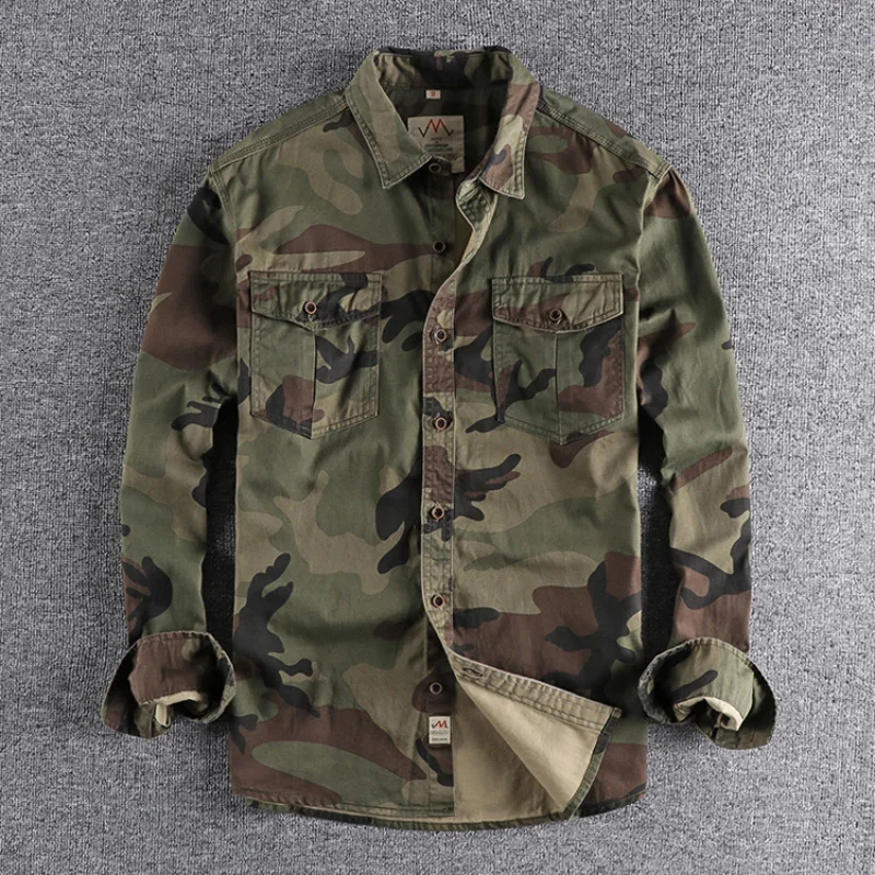 High Quality Men classic Camouflage Cargo Shirts Durable Outdoor Hiking Sport Lapel Coats Casual Youth tough Pocket Camicia